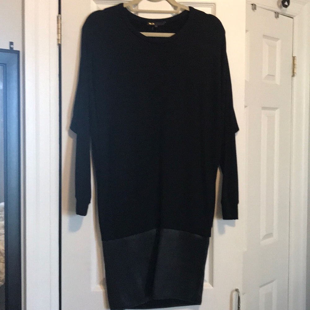 Maje black sweatshirt/ leather mini dress
